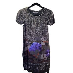Sportmax Pura Seta Gray Purple Silk Tree Design Short Y2K Mini Dress Pockets S